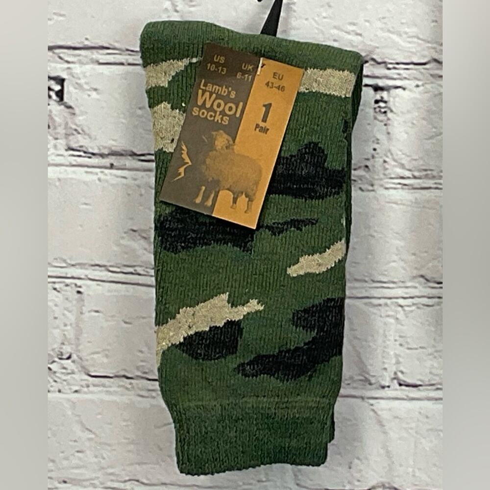 Lamb's Wool Socks Men's Size 10-13 Camo Wool Blend 2 Pair Outdoor Casual Comfort - Picture 5 of 8